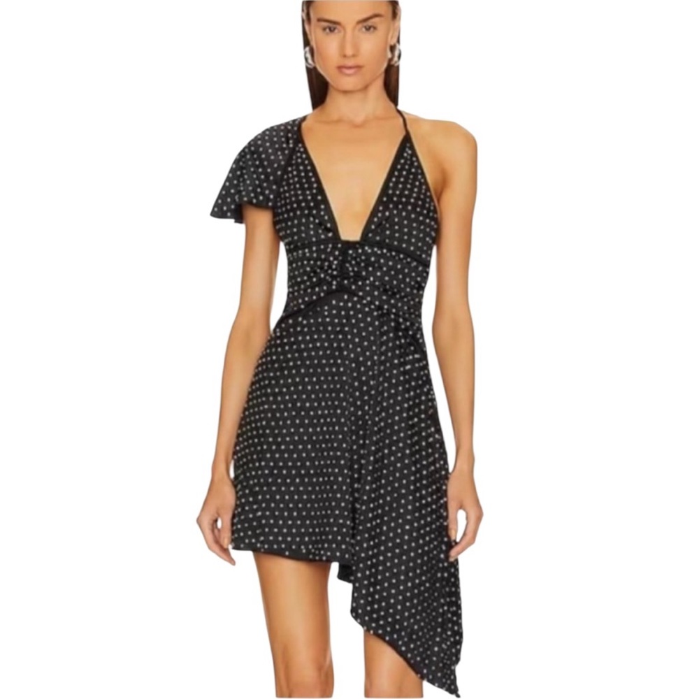 WeWoreWhat Crystal Asymmetrical Mini Dress in Black Silky Charmeuse